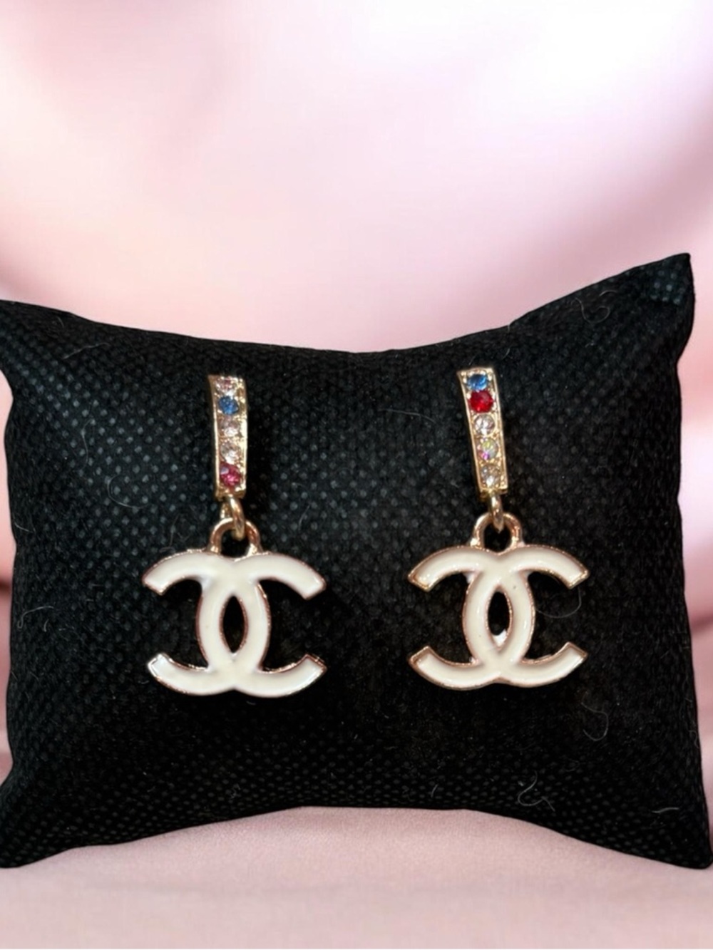 White Earrings with Multicolor Stones